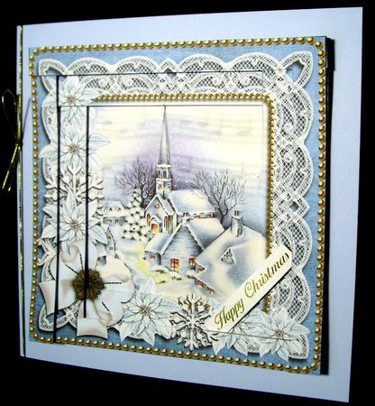 Ice Blue Village Church Poinsettia 5inch Spiral Edge Stacker by Dianne Jackson