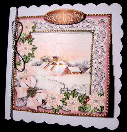 Pink Snow Church Poinsettia 5in One Corner Stacker by Dianne Jackson