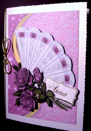 Pretty Pink Roses on Lace Fan A4 by Dianne Jackson
