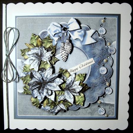 Silver Poinsettias 8in x 8in Decoupage by Dianne Jackson