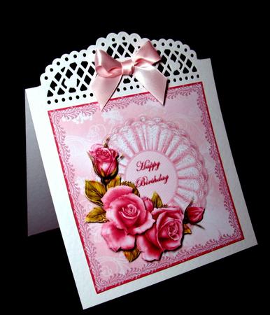 Pink Roses on Satin and Frill Mat by Dianne Jackson
