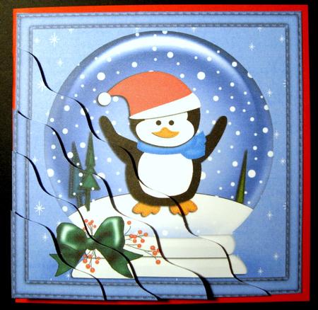 Xmas Penguin Snowglobe Scallop Corner Side Stacker Topper by Dianne Jackson