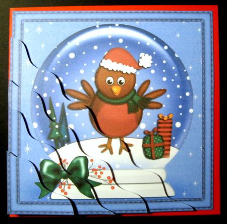 Xmas Robin Snowglobe Scallop Corner Side Stacker Topper by Dianne Jackson