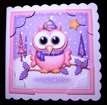 8 x 8 Xmas Little Hoot Scalloped Corner Topper by Dianne Jackson