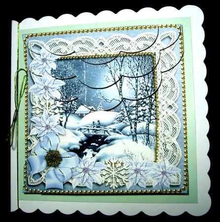 Blue Winter Walk Poinsettia 5in Top Bottom Scallop Stacker by Dianne Jackson