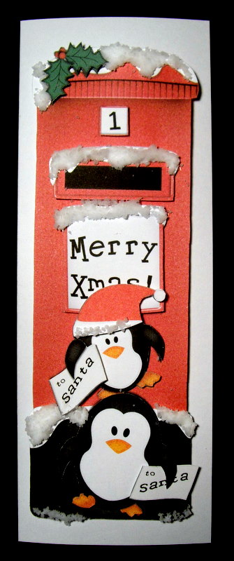 Large Dl Xmas Penguins Postbox 3D Decoupage by Dianne Jackson