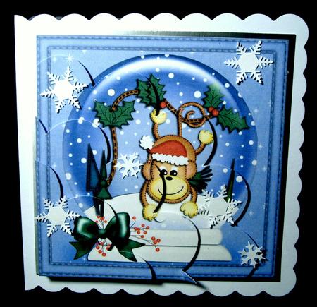 Xmas Chunky Monkey Snowglobe Shell Edged Stacker by Dianne Jackson