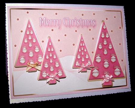 Pink Contemporary Christmas Trees A5 Decoupage by Dianne Jackson