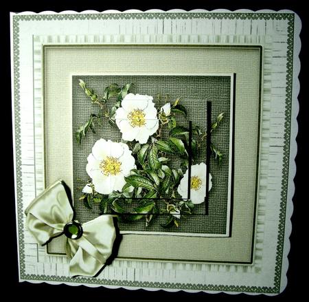 Christmas Roses in a Lace Frame Pyramage 8in x 8in by Dianne Jackson