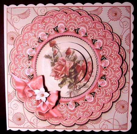 Vintage Deep Pink Roses Tapestry Pyramage 8in x 8in by Dianne Jackson
