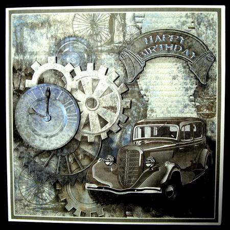 Steampunk Khaki Vintage Car 8in x 8in Decoupage by Dianne Jackson