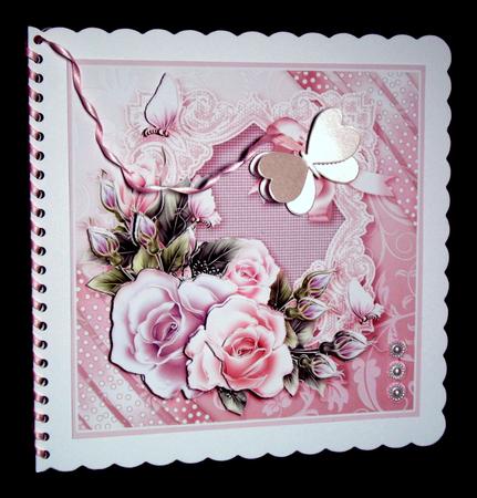 Roses and Butterflies on a Pink Fancy Frame 8in x 8in Decoup by Dianne Jackson
