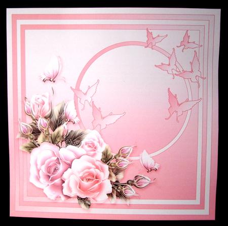 Roses and Butterflies on a Pink Fancy Frame 8x8 Insert Plate by Dianne Jackson