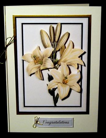 Cream Lilies on Black Decoupage by Dianne Jackson