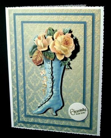 Blue Boot & Flowers Card Front by Dianne Jackson