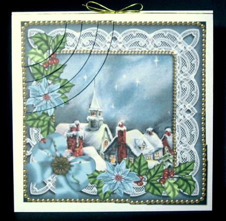 Rooftops Blue Poinsettia 6in Duo Corner Stacker by Dianne Jackson