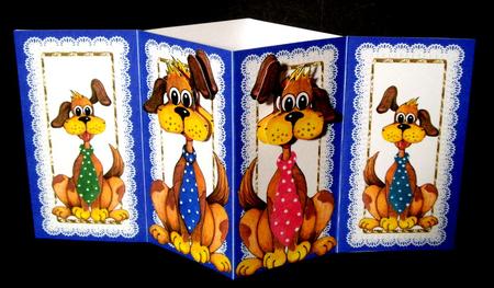 Googley Eyed Puppy Dogs with Nodding Heads Blue Diamond Fold by Dianne Jackson