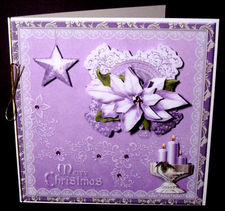 Lilac Poinsettias with Candles Card Front by Dianne Jackson