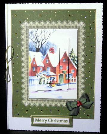 Vintage Christmas Lace Edged Scene Green by Dianne Jackson