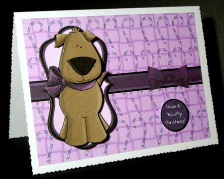 Woofly Christmas Dog Decoupage Card - Violet & Lilac by Dianne Jackson