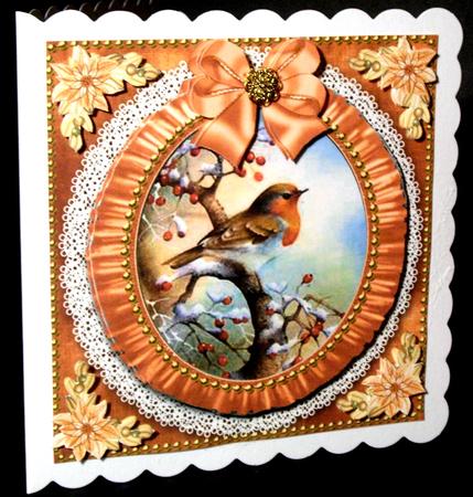 Christmas Robin Burnt Orange Ruffle Decoupage Step by Step by Dianne Jackson