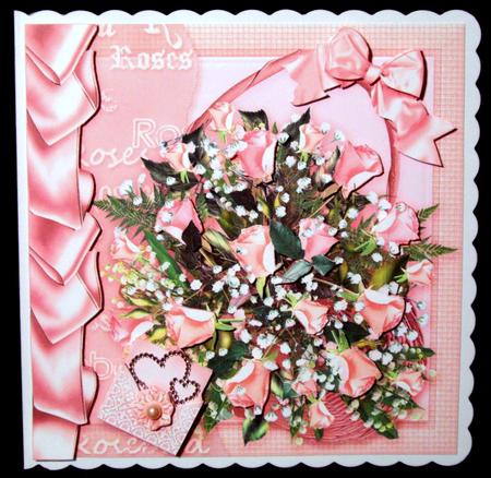 Pink Rosebuds in a Basket - 8in x 8in Decoupage by Dianne Jackson