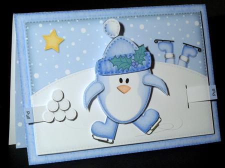 3D Xmas Skating Penguin Animated Moveable Decoupage Card Kit by Dianne Jackson