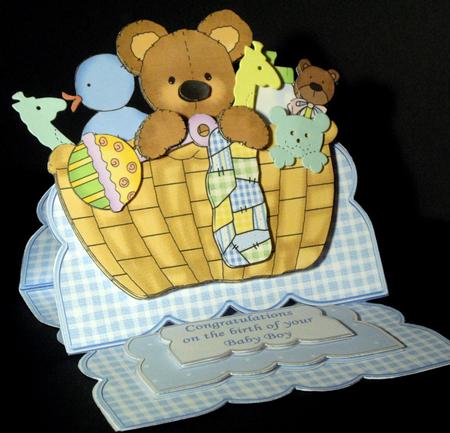 Baby Boy Bear in Basket Easel Card Kit by Dianne Jackson