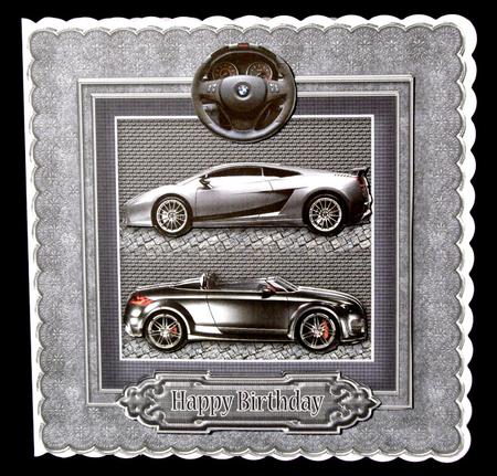 Cars in a Blue Frame 8in x 8in Decoupage by Dianne Jackson