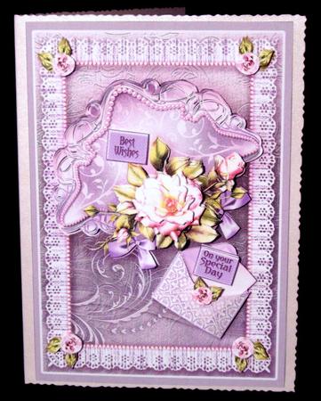 Pink Roses on a Satin Shield A5 Decoupage by Dianne Jackson