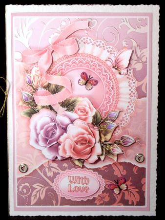 Pink and Lilac Roses on a Lace Doily A5 Decoupage by Dianne Jackson