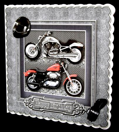 Motorbikes in a Blue Frame 8in x 8in Decoupage by Dianne Jackson