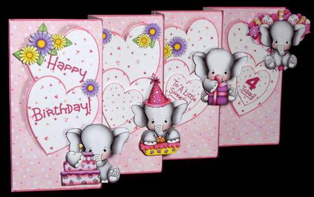 4-fold Card Kit - Pink Baby Elephant Ages 1 to 4 by Dianne Jackson