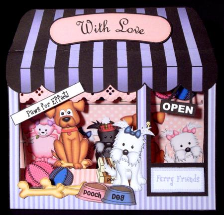 3D Pampered Pooch Window Pop Up Card Decoupage N Envelope by Dianne Jackson