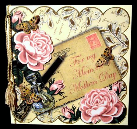 Pink Roses Cream on Mothers Day Scallop 8in Decoupage Topper by Dianne Jackson