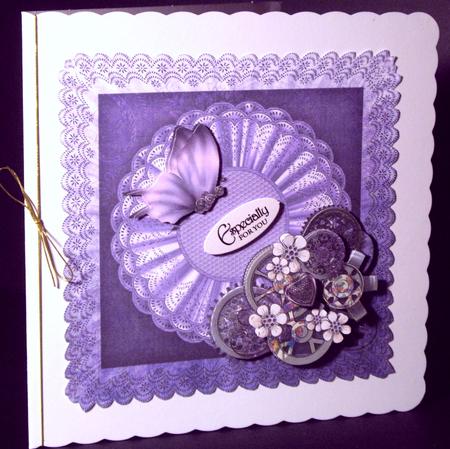 Purple Steampunk Butterfly and Cogs 8 x 8 Card Front by Dianne Jackson