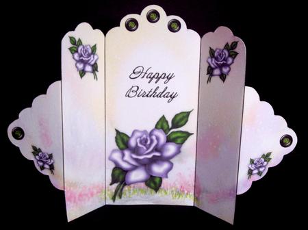 Lavender Rose - Happy Birthday - Scallop Top Tri Fold Card by Dianne Jackson