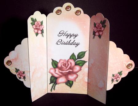 Pink Rose - Happy Birthday - Scallop Top Tri Fold Card by Dianne Jackson