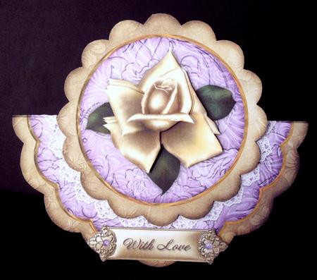 Cream Lilac Rose with Love - Scallop Edge Wobble Card by Dianne Jackson