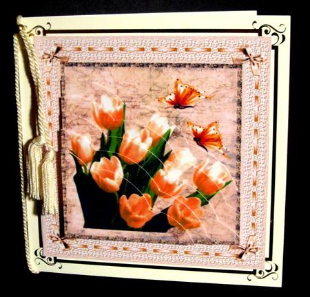 Tulips and Butterflies (melon on Beige) by Dianne Jackson