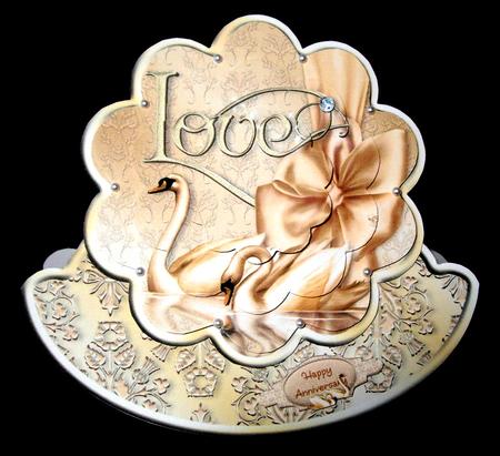 Swans in Love Scalloped Rocker Card with Pyramage and Env by Dianne Jackson