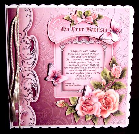 On Your Baptism with Roses - 8in x 8in Decoupage by Dianne Jackson