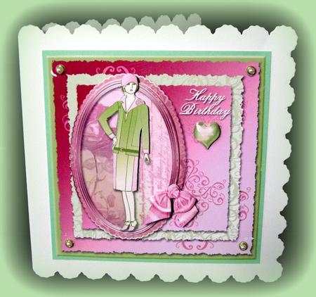 Vintage Rose Pink and Green Card Front by Dianne Jackson