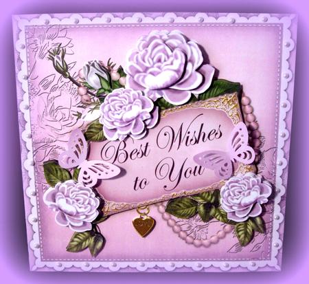 Lilac Roses Best Wishes 8in 3D Card Frame Kit by Dianne Jackson