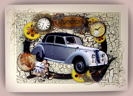Old Rolls Royce in Clock Steam Frame with Pipe A4 by Dianne Jackson