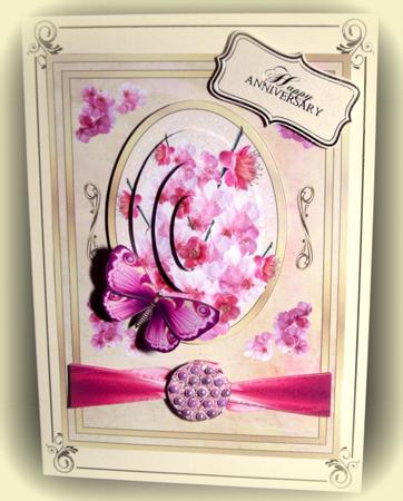 Pink Blossom on Gold - Card Front with Stacker & Decoupage by Dianne Jackson