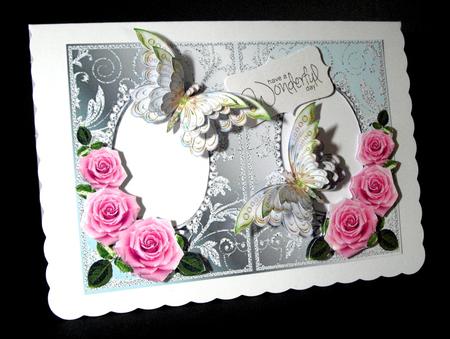 Pink Roses with Aqua & Diamonds Double Frames by Dianne Jackson
