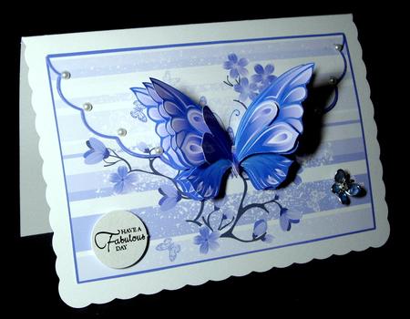 Cherry Blossom, Butterfly - Envelop Card - Blue Tones by Dianne Jackson