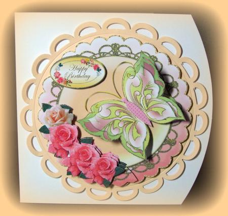 Scalloped Topper with Butterfly & Roses 2 by Dianne Jackson