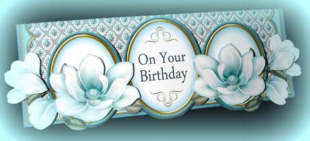 Light Teal Magnolia on Your Birthday Large Dl Card Kit by Dianne Jackson